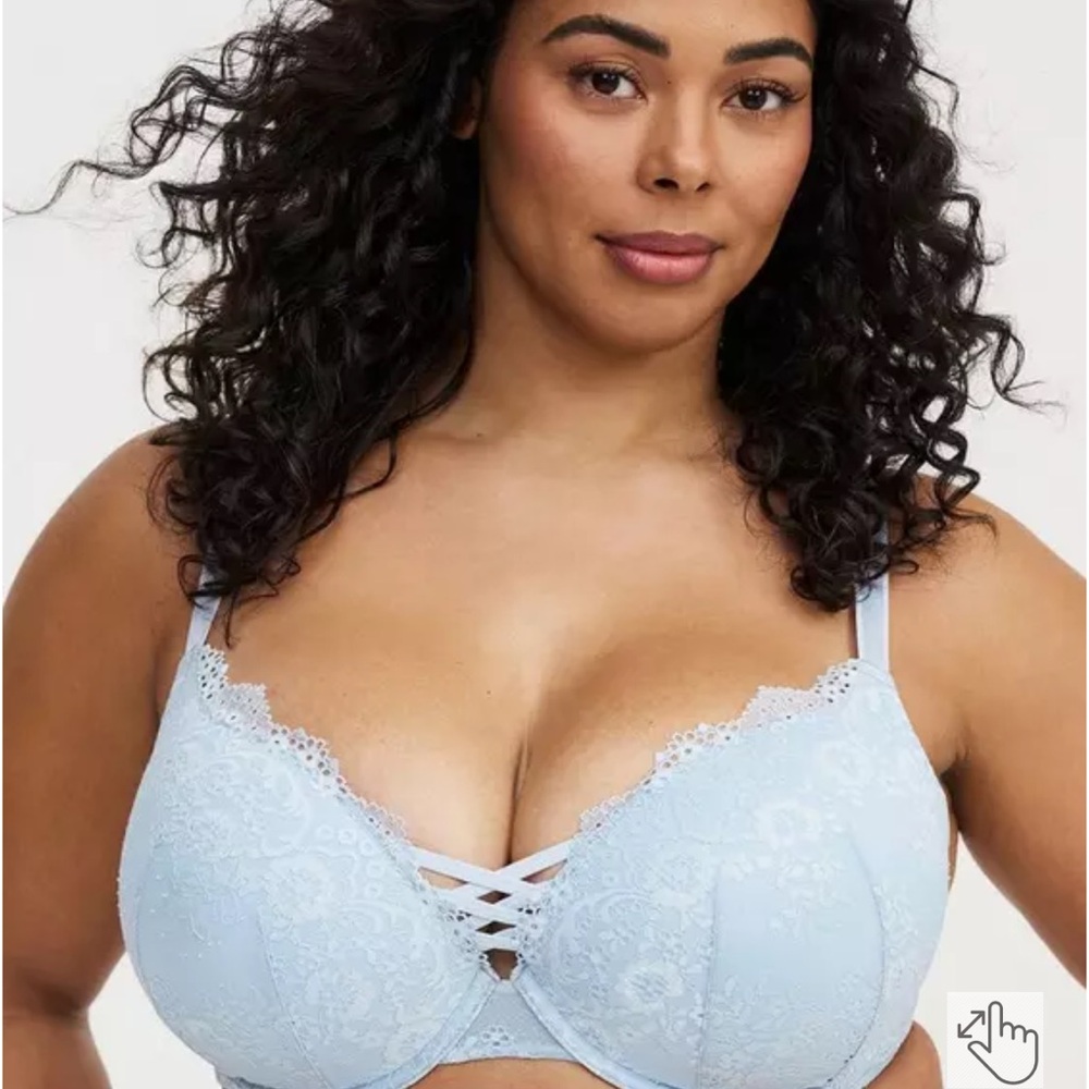 Torrid XO Plunge Push-Up Lace Bra Blue 40D